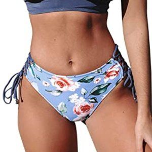 3 for $30 - Blue Floral Swim Bottoms with Side Ties (Mid rise)